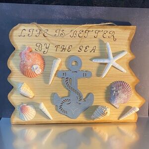 Coastal Anchor Wooden Plaque with Seashell Accents